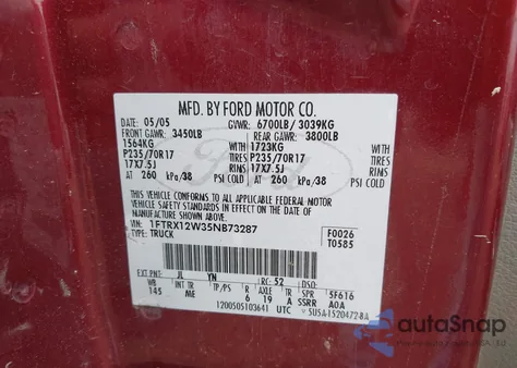 2005 Ford F-150 Stx/Xl/Xlt from USA, damaged, VIN 1FTRX12W35NB73287